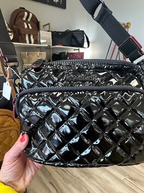 MZ Wallace Black Quilted Patent Crossbody Bag